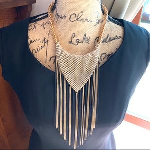 Taramanda Long Glodtone Bib Chain Fringe Necklace